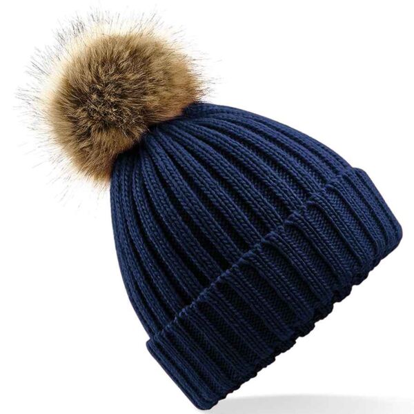 Beechfield Faux Fur Pop Pom Chunky Beanie Thumbnail
