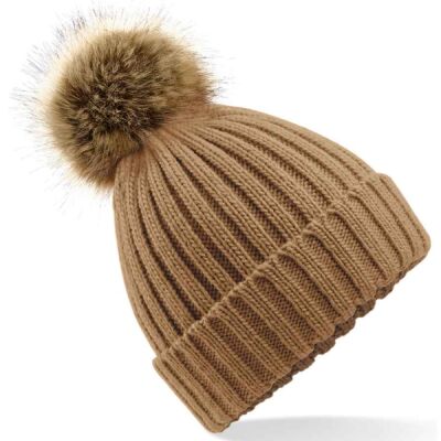 Beechfield Faux Fur Pop Pom Chunky Beanie Thumbnail